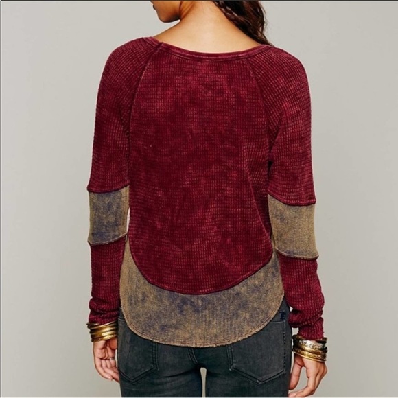 Free People Diamond Dozen Acid Wash Colorblock Thermal Top - Picture 2 of 15